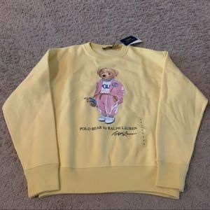 Women’s Polo Ralph Lauren Preppy Polo Bear Yellow Crewneck Pullover Sweater
